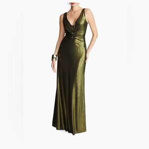 NWT Halston “Cassandra”  Olive Green Sequin Evening Dress